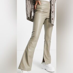 Topshop. NWT. Tan Faux Leather/Vegan Flared Pants